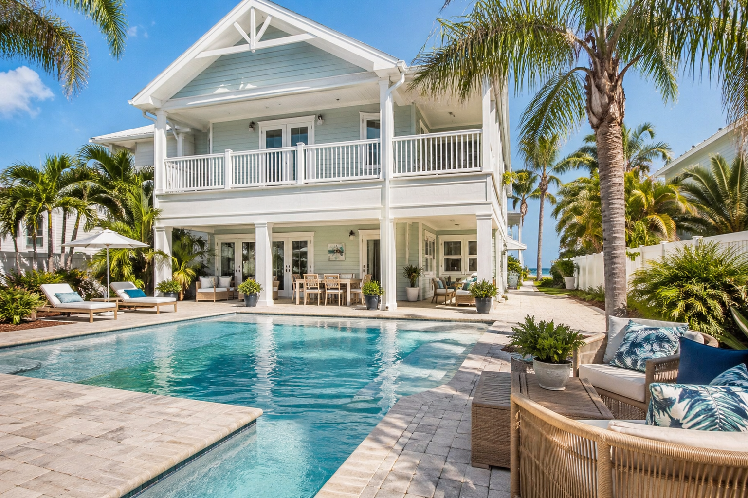 Coastal short-term rental home in Indian Rocks Beach with pool and outdoor living area