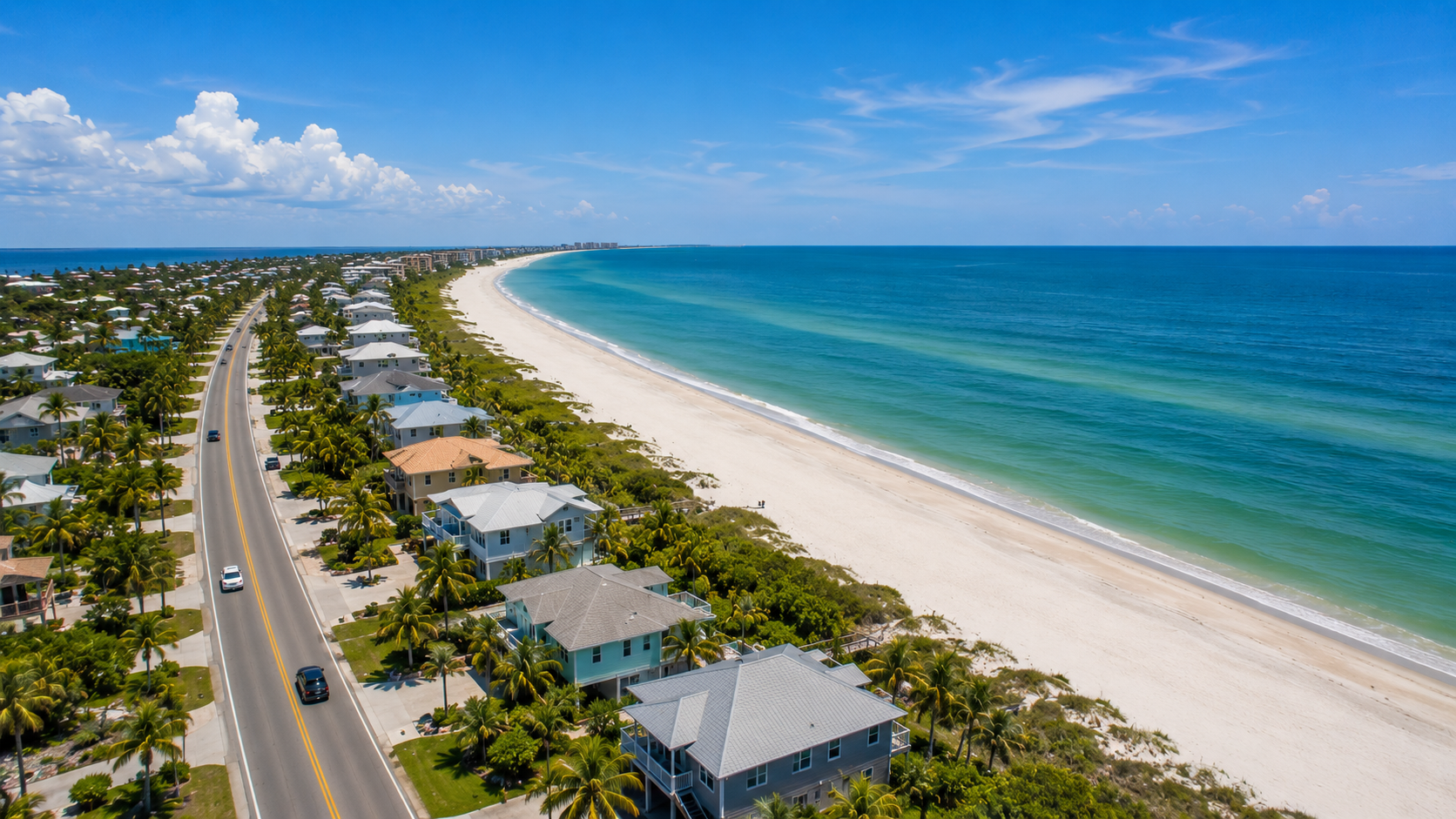 View down the Gulf of Mexico shoreline at Redington Beach, Florida