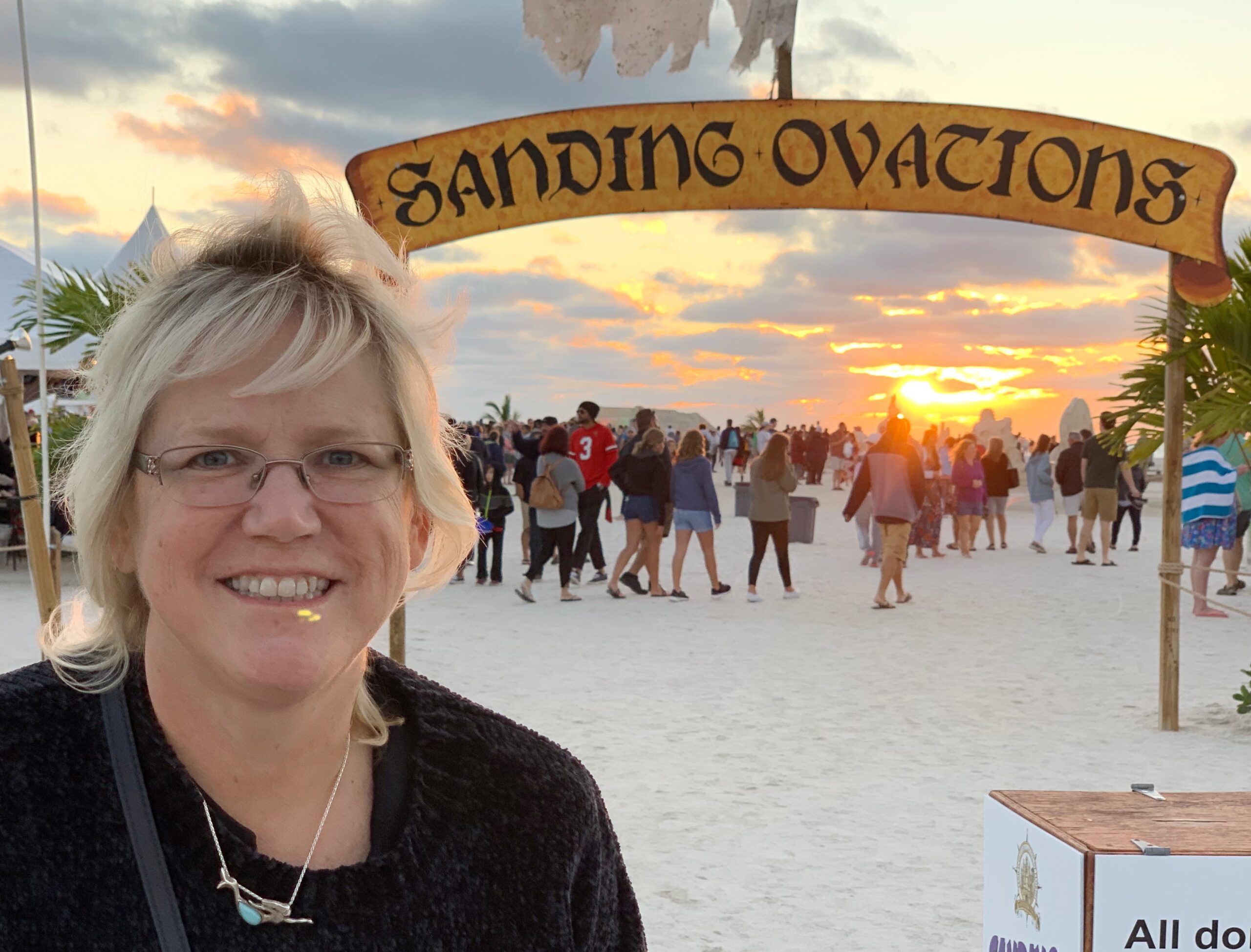 Sanding Ovations entrance arch at sunset in Treasure Island, Florida